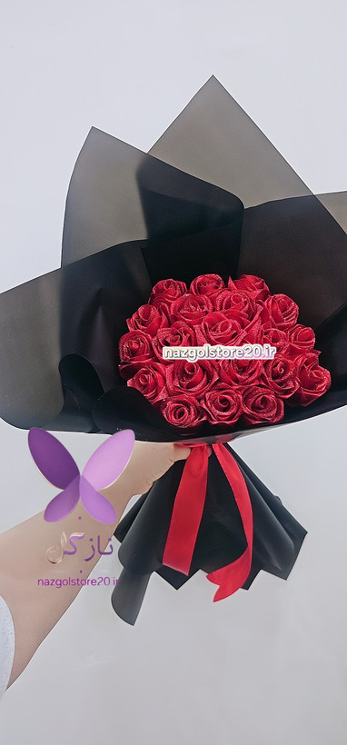 دسته گل رز روبانی رنگبندی و تعدادشاخه متنوع شایندار و بدون شاین