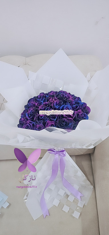 دسته گل رز روبانی رنگبندی و تعدادشاخه متنوع شایندار و بدون شاین